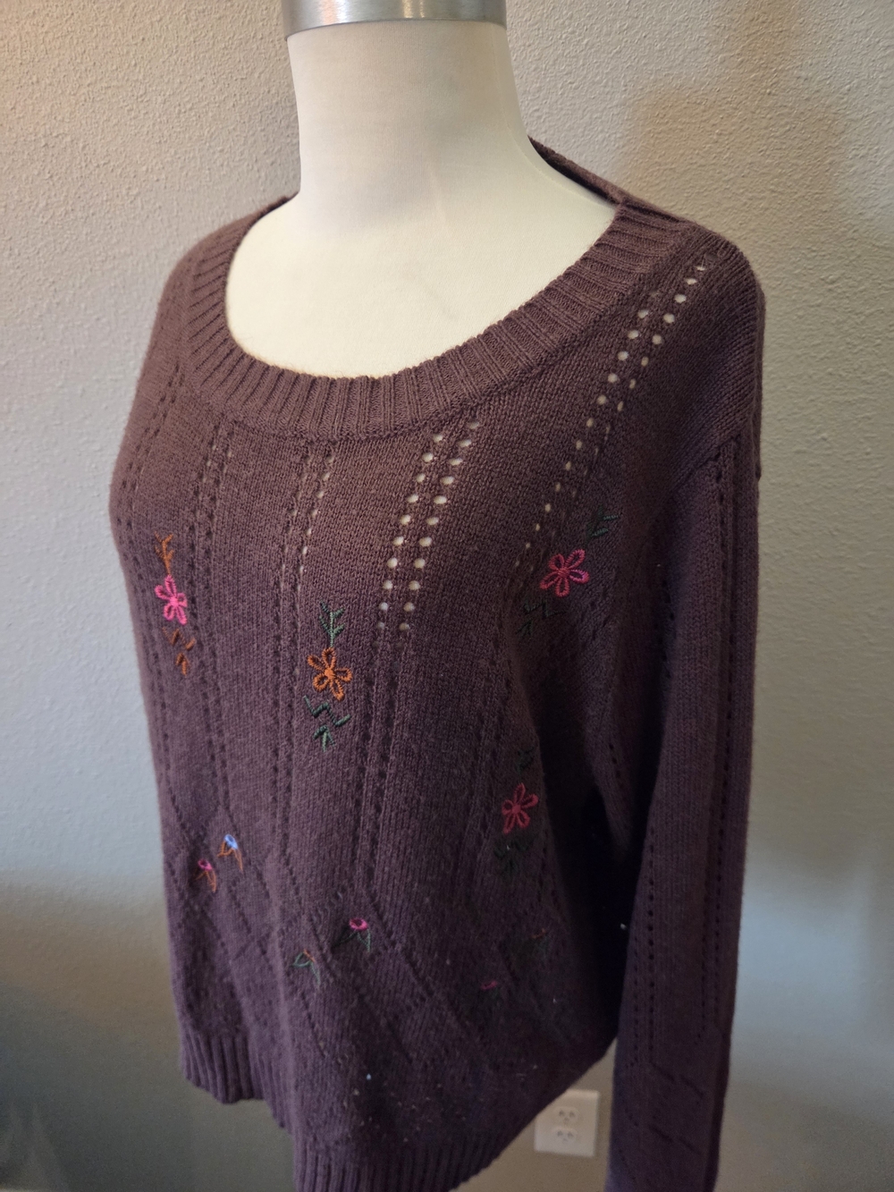 Vintage Knit Embroidered Floral Sweater